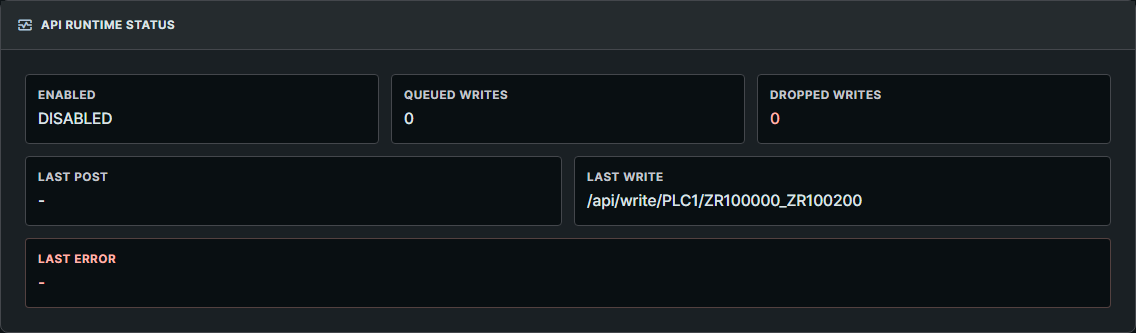 API Runtime Status 화면