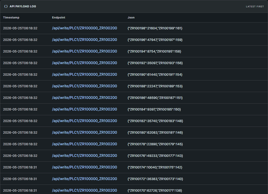 API Payload Log 화면