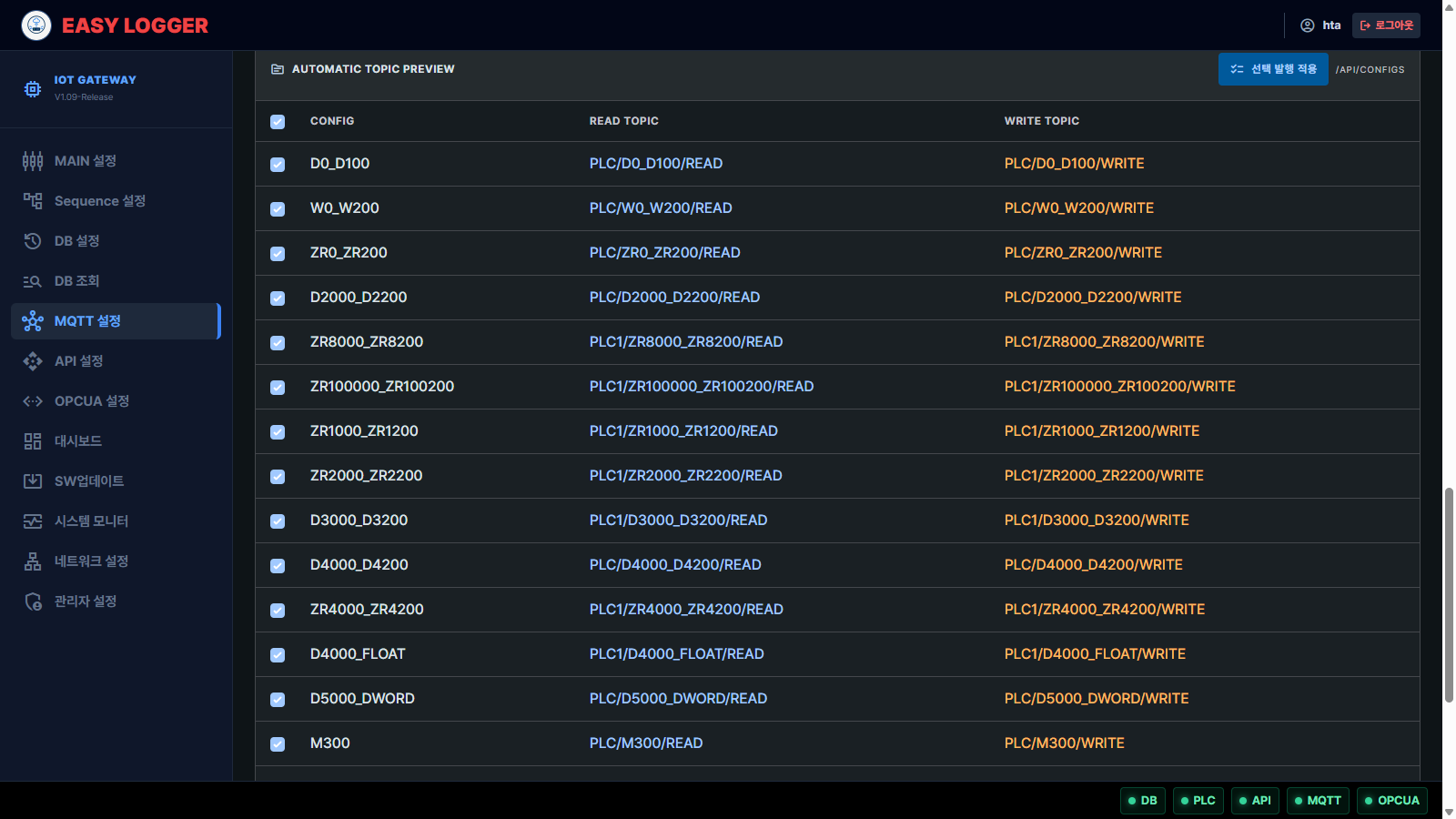MQTT Automatic Topic Preview 실제 화면